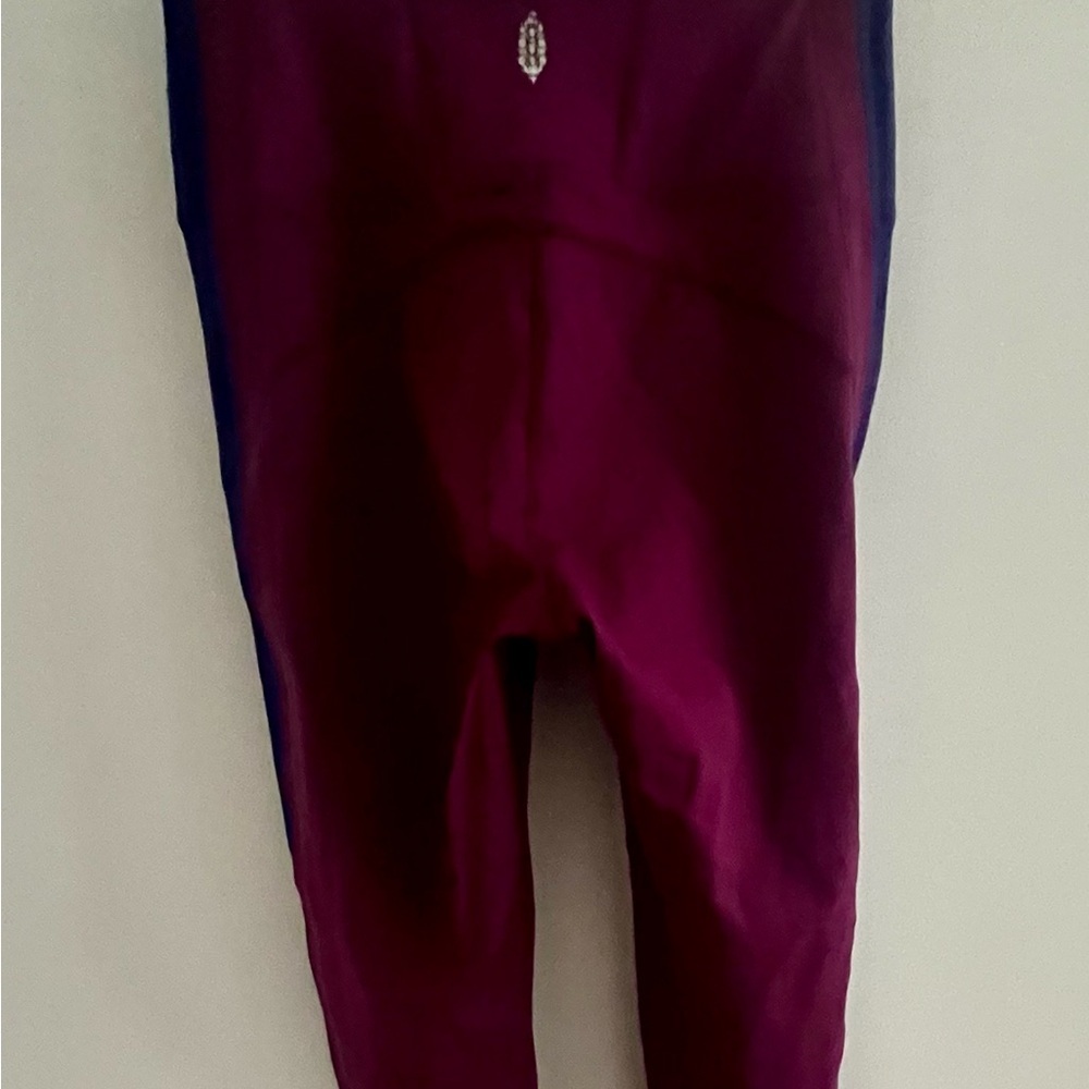 Free People Movement Size Small Burgundy Tight with Navy Racer Stripes
